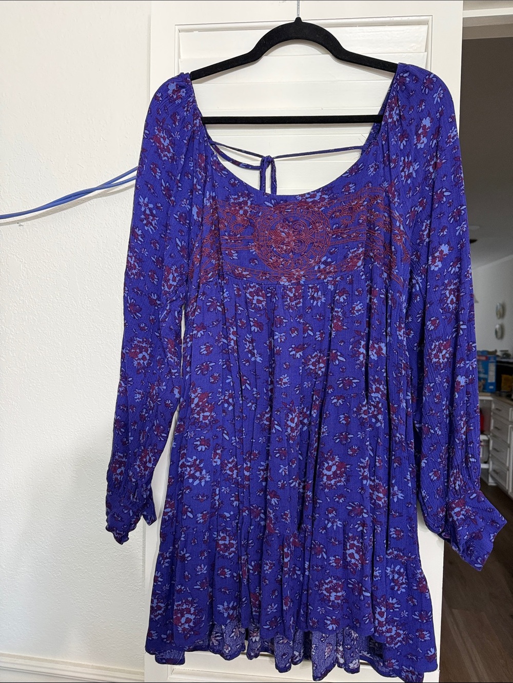 Chelsea & Violet Royal Purple Floral Long-Sleeve Bohemian Dress
